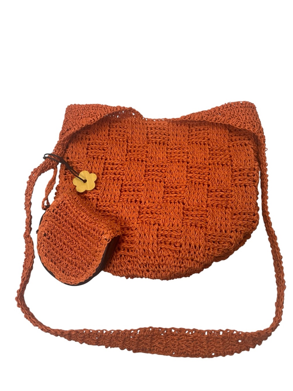Authentic St Johns Bay Crochet Woven Shoulder /Crossbody Bag Orange Boho Purse